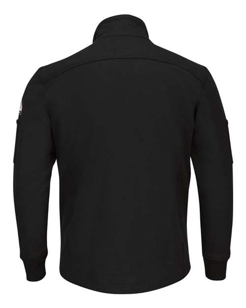 Black Bulwark men's zip-front fleece jacket, back view