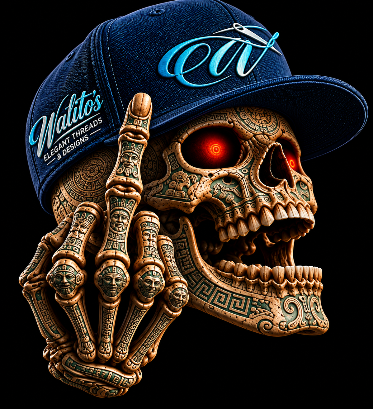 Skull artwork intended for the back of the black Walitos T-shirt