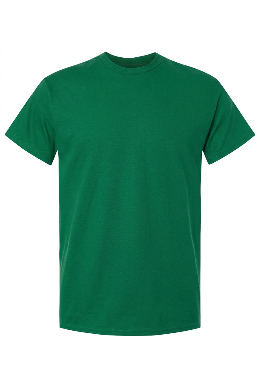 Blank green crewneck T-shirt, front view
