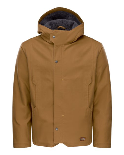 Brown Dickies hooded duck jacket, front view