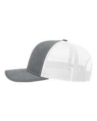 Side view of gray and white Richardson 112 hat with white mesh back