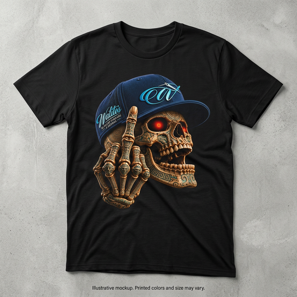 Walitos Skull front-view black T-shirt mockup